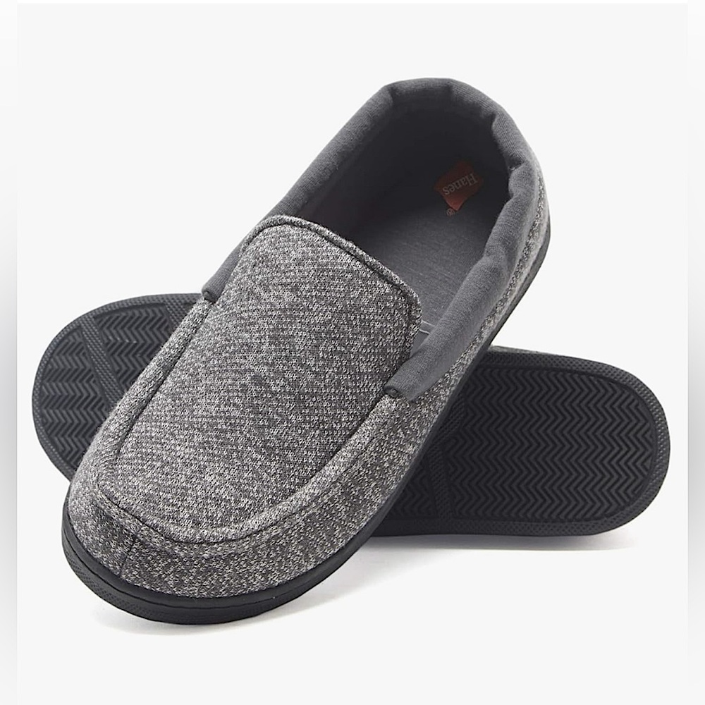 NWT Hanes Boy's Medium ComfortSoft Venetian Indoor/Outdoor Moccasin Gray Slipper